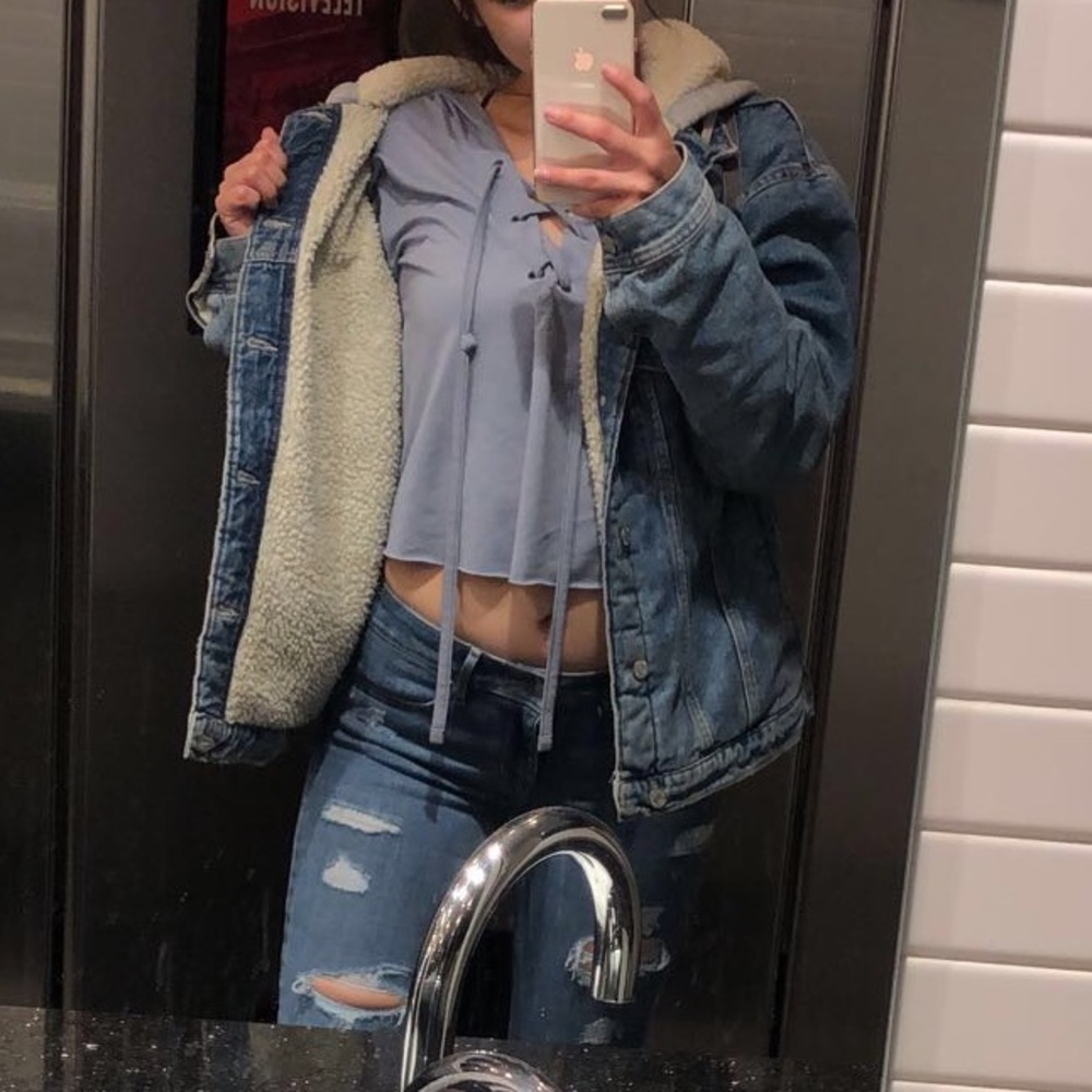 S blue crop hoodie